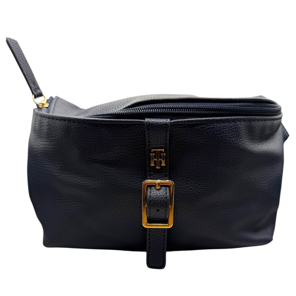 Tommy Hilfiger Belt Bag Women OS Navy Blue Excellent Pebbled Faux Leather Gold